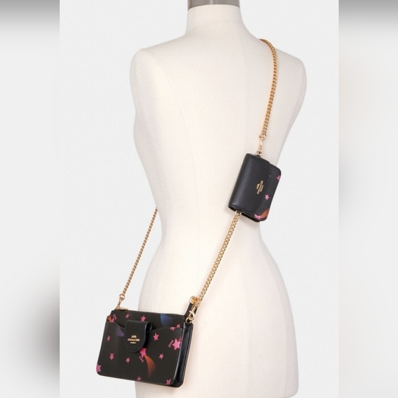New 🎀 Coach Poppy Crossbody With Card Case With Disco Star Print - Picture 5 of 5
